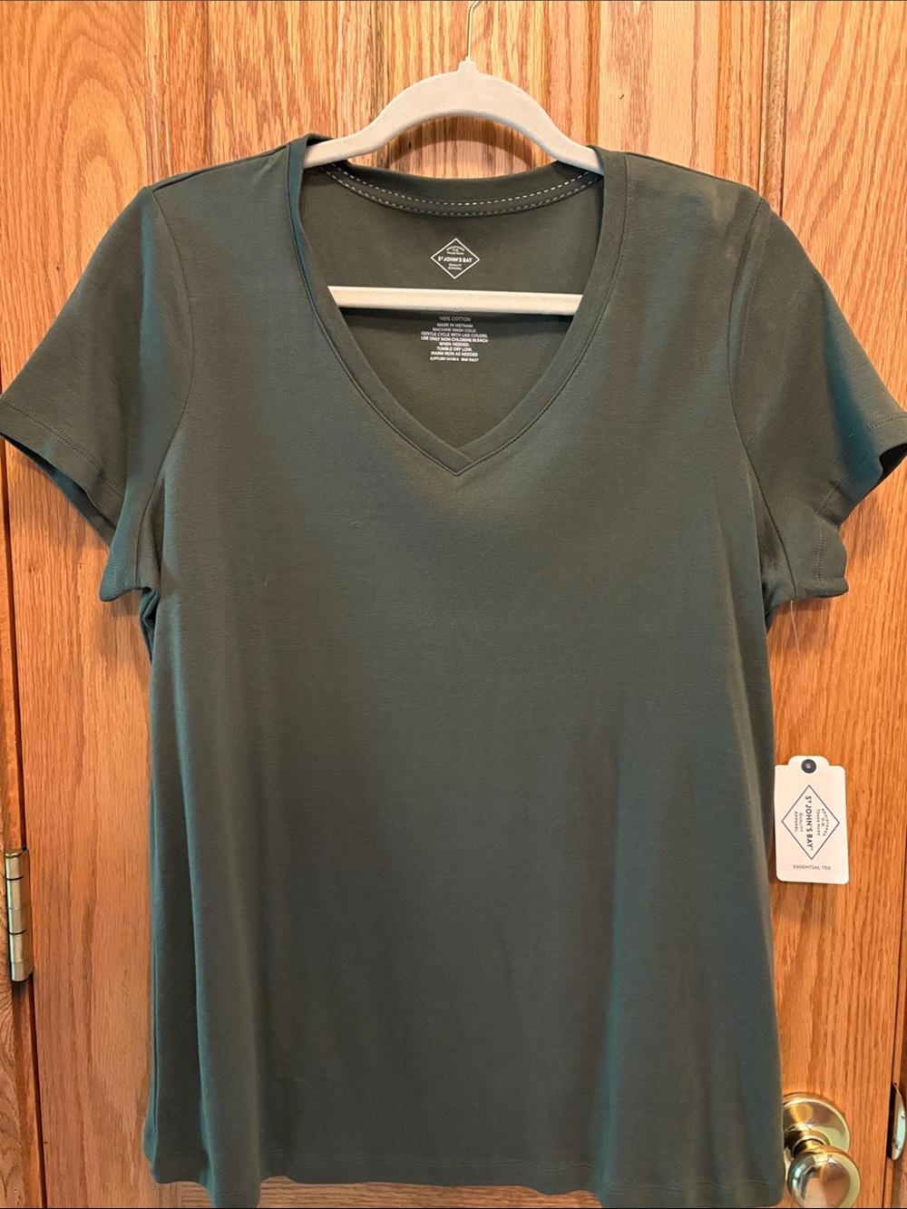 St. John's Bay Olive Green V-Neck Short Sleeve Tee